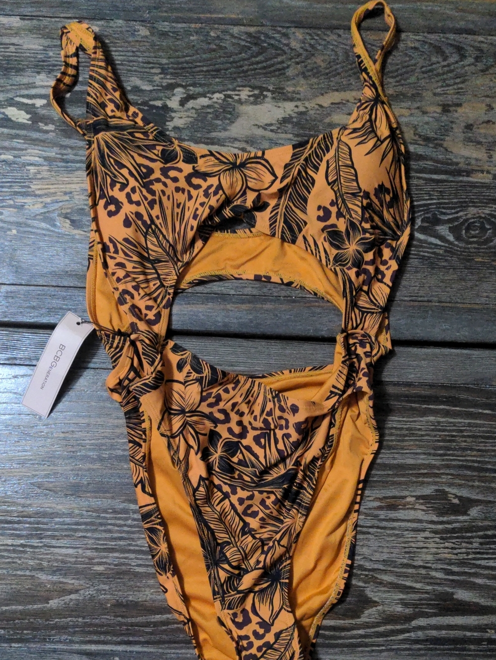 Cutout One-Piece Swimsuit with Tropical Floral Print